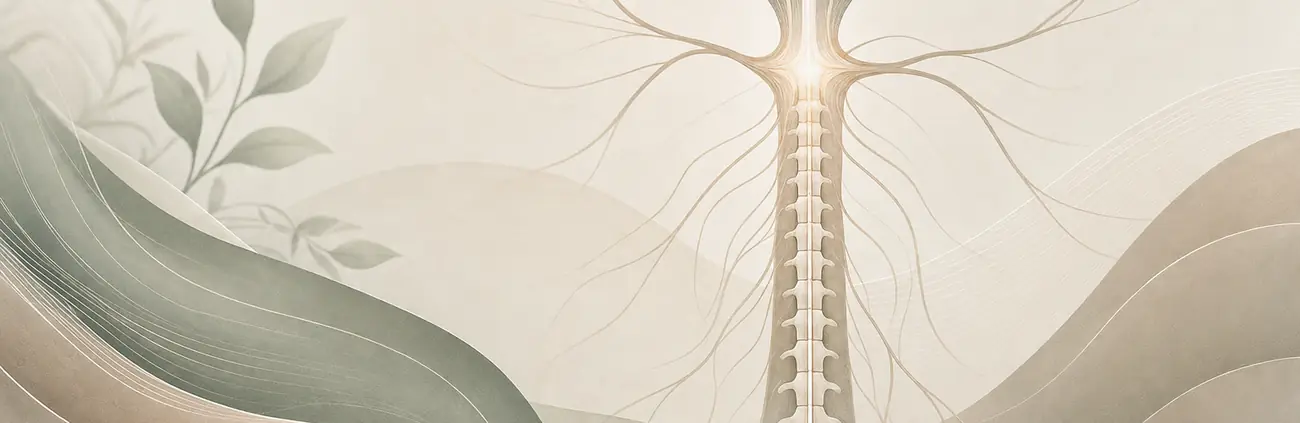 Spine and nerves branching like a tree among sage waves